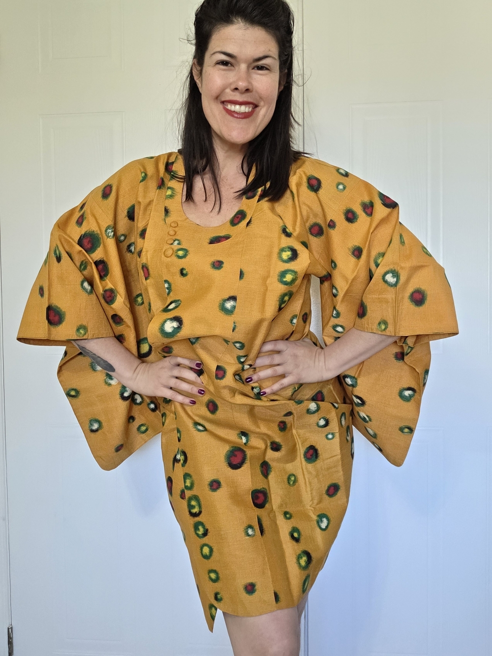 Vintage Japanese Silk Kimono – Mustard Gold Woven Silk